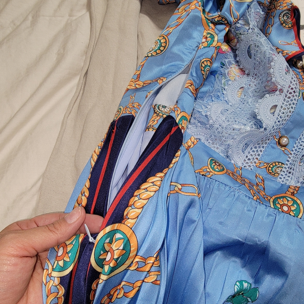 Dalia Macphee Floral Long Sleeve Dress - Blue - Picture 9 of 16